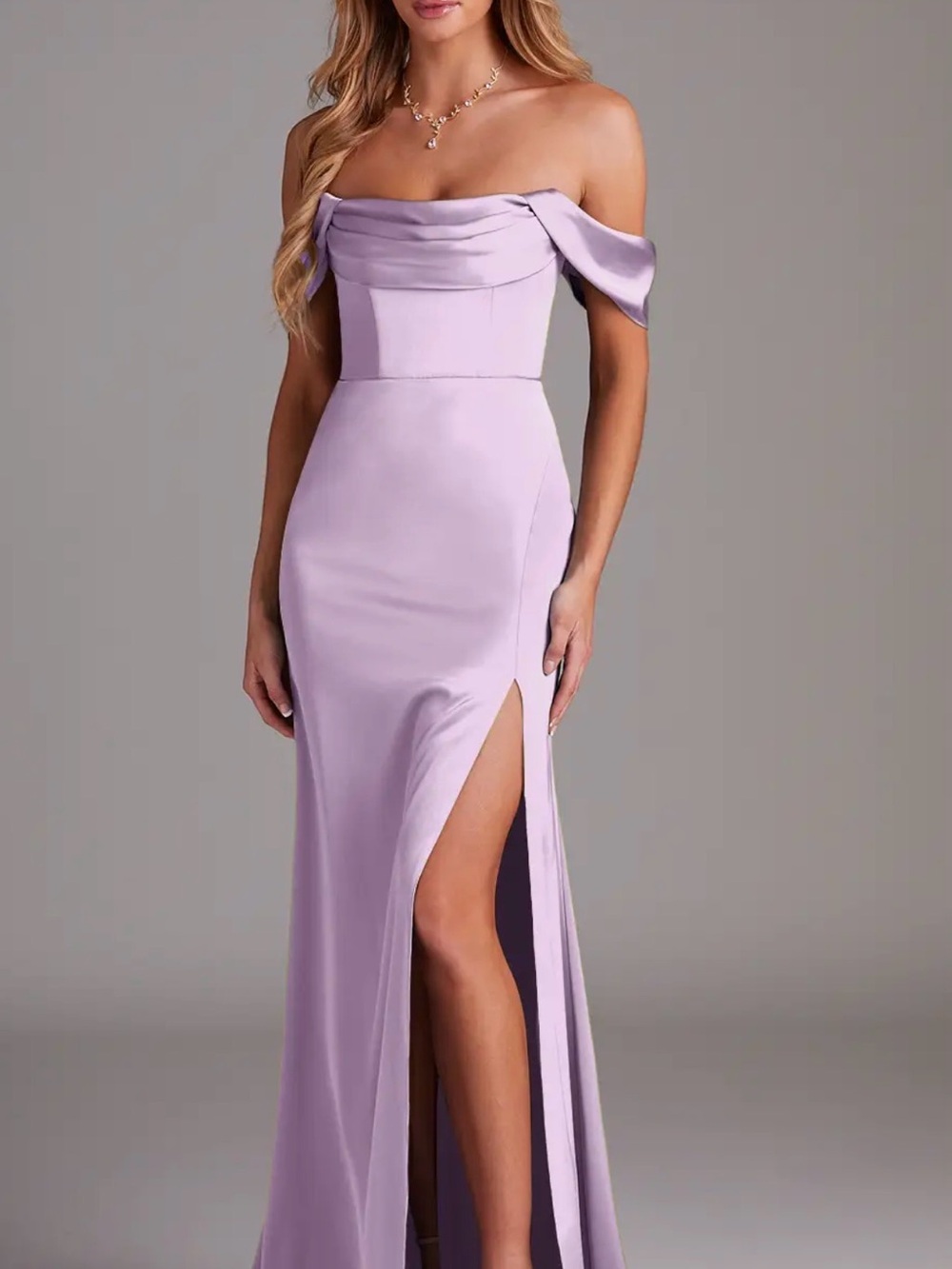 Azazie Lavender One-Shoulder Evening Gown with High Slit
